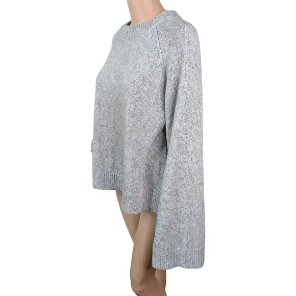 Adriano Goldschmied Noelle Gray Silver Chunky Knit Flare Sleeve Sweater SZ L - Picture 9 of 14